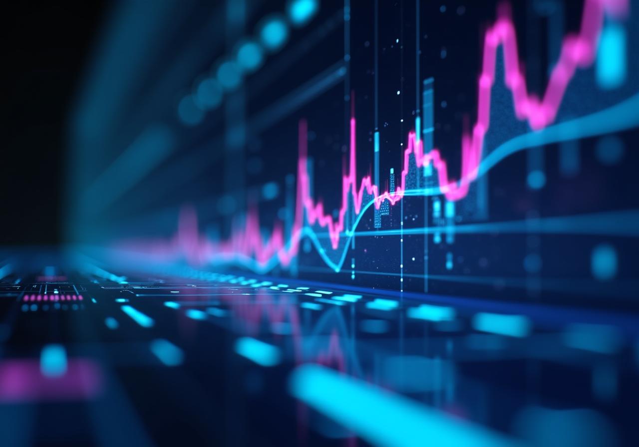 Futuristic data visualization showing predictive trends and growth curves